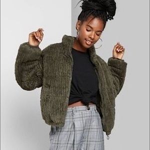 Feathered Corduroy Puffer Jacket 